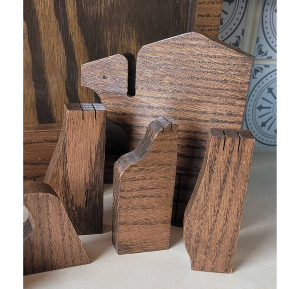 Vintage Handmade Mid Century Minimalist Oak Nativity - Picture 3 of 9